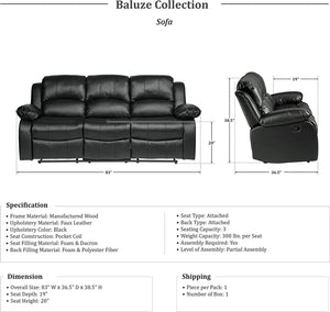 Baluze Double Reclining Sofa, Black, Brown