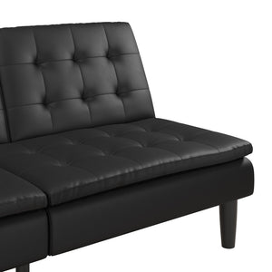 Mainstays Memory Foam Pillowtop Futon with Cupholder, Black Faux Leather