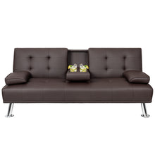 Load image into Gallery viewer, Futon Sofa Bed Faux Leather Couch Modern Convertible Folding Recliner with 2 Cup Holders