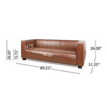 Load image into Gallery viewer, Minkler Contemporary Faux Leather 3 Seater Sofa, Cognac Brown and Dark Walnut