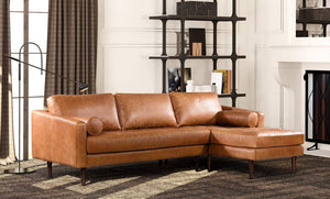 Napa Right Sectional Sofa in Full-Grain Pure-Aniline Italian Leather, Midnight Blue, Cognac Tan, Madagascar Cocoa