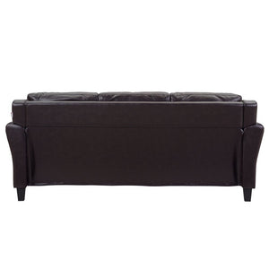 Taryn Sofa with Curved Arms, Java Brown Faux Leather