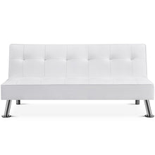 Load image into Gallery viewer, Tufted Faux Leather Sofa Bed Convertible Futon with Chrome Metal Legs, White