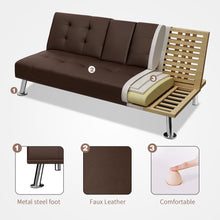 Load image into Gallery viewer, Modern Sofa Bed Faux Leather Couch Convertible Futon with Two Cupholders 