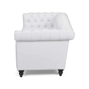 Chesterfield Sofa Living Room Tufted 3-Seat Sofa White Faux Leather