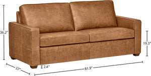 Andrews Contemporary Top-Grain Leather Sofa, 82"W, Cognac