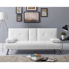 Load image into Gallery viewer, Futon Sofa by Naomi Home - Material: Faux Leather, Size: Button Tufted