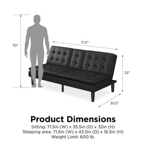 Mainstays Memory Foam Pillowtop Futon with Cupholder, Black Faux Leather