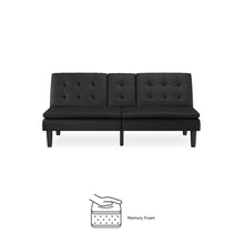 Load image into Gallery viewer, Mainstays Memory Foam Pillowtop Futon with Cupholder, Black Faux Leather