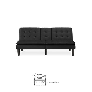 Mainstays Memory Foam Pillowtop Futon with Cupholder, Black Faux Leather