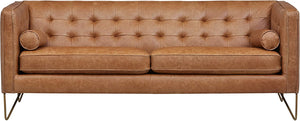 Brooke Contemporary Mid-Century Modern Tufted Leather Sofa Couch, 82"W, Cognac