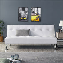 Load image into Gallery viewer, Tufted Faux Leather Sofa Bed Convertible Futon with Chrome Metal Legs, White