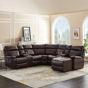 Manual Recliner Living Room Set with Cup Holder and Storage Box, High-End Leather Upholstery for Living Room Apartment