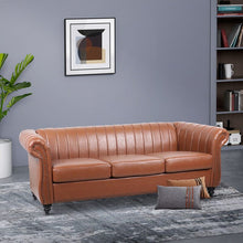 Load image into Gallery viewer, 84&#39;&#39; Black PU Rolled Arm Chesterfield Three Seater Sofa -  Black or Brown