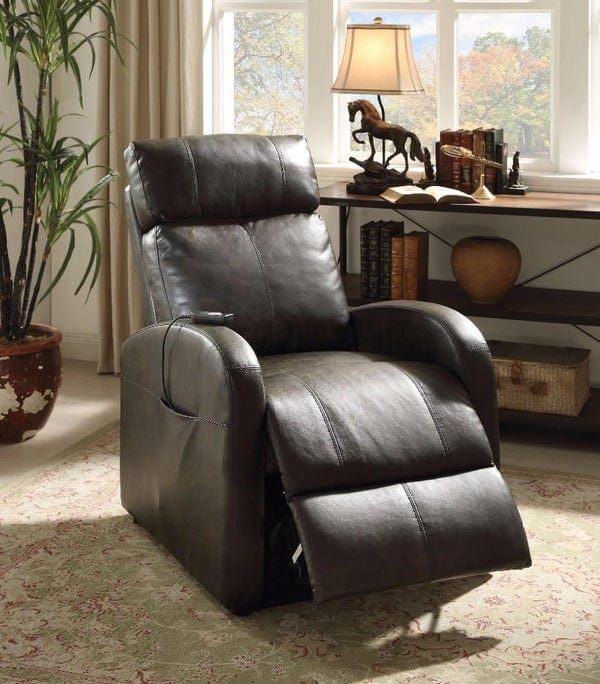 Faux Leather Recliner Chair With Power Lift And Side Pocket, Dark Brown