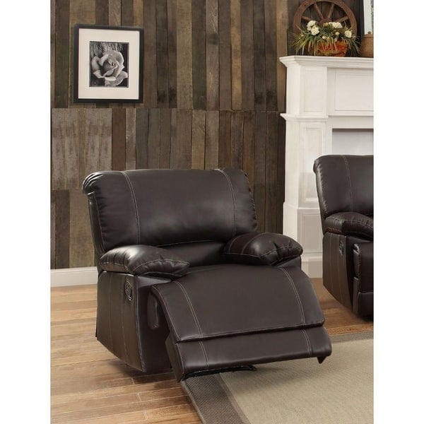 Leather Reclining Chair With Padded Armrest, Dark Brown