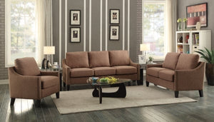 Linen Fabric Upholstered Wooden Three Seater Sofa With Nail Head Details, Brown