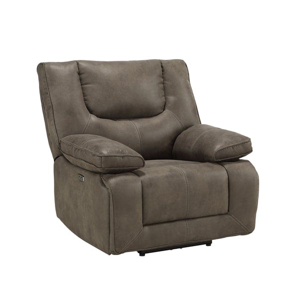 Leatherette Power Motion Recliner With Pillow To Armrests, Brown