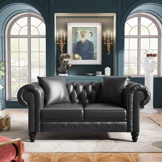 Classic Chesterfield Sofa Set, Deep Button Tufted PU Leather Upholstered Loveseat