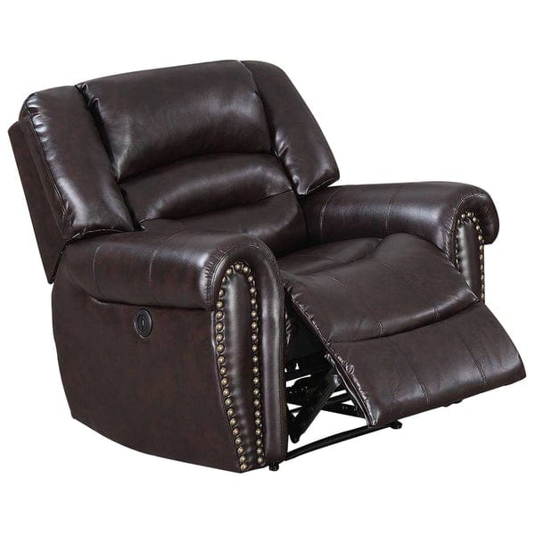 Nailhead Trim Leatherette Power Recliner, Brown