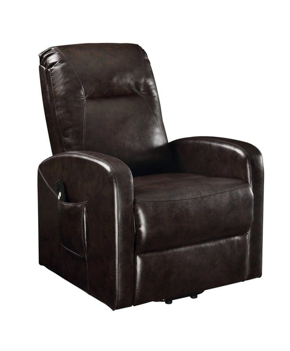 Faux Leather Upholstered Wooden Recliner With Power Lift, Brown