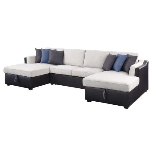 Sectional Sofa w/Sleeper , Beige Fabric & Black PU