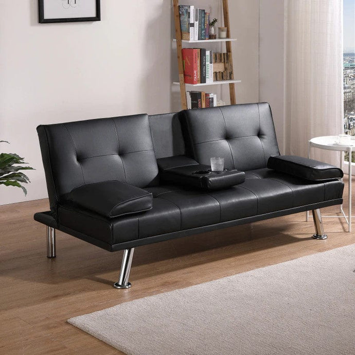 Faux Leather Upholstered Folding Futon Sofa Bed