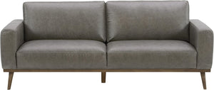 Modern Leather Sofa Couch with Wood Base, 84"W, Gray