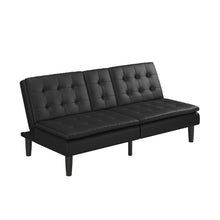 Load image into Gallery viewer, Mainstays Memory Foam Pillowtop Futon with Cupholder, Black Faux Leather