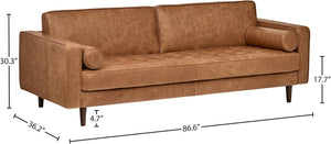 Aiden Mid-Century Modern Leather Sofa Couch, 86.6"W, Cognac