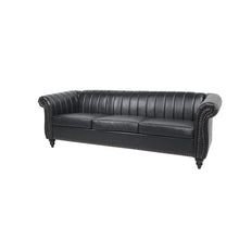 Load image into Gallery viewer, 84&#39;&#39; Black PU Rolled Arm Chesterfield Three Seater Sofa -  Black or Brown