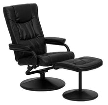 Load image into Gallery viewer, Black Faux Leather Recliner Chair with Swivel Seat and Ottoman