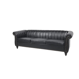 84'' Black PU Rolled Arm Chesterfield Three Seater Sofa -  Black or Brown