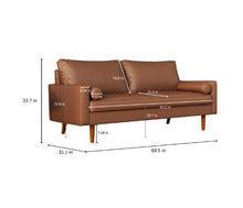 Load image into Gallery viewer, Modern Faux Leather Sofa Couch, Mid-Century Design, Wide Leather and Velvet, Square Arms Sofa with Pillows