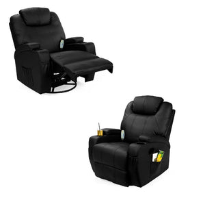 Black or Brown Swivel Heat & Massage Recliner Chair 5 Modes Remote Control