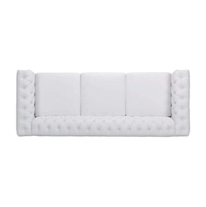 Chesterfield Sofa Living Room Tufted 3-Seat Sofa White Faux Leather