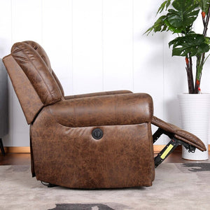 Electric Recliner Chair W/ Breathable Bonded Leather, Classic Single Sofa Home Theater Recliner Seating W/USB Port (Nut Brown)