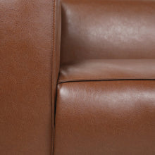 Load image into Gallery viewer, Minkler Contemporary Faux Leather 3 Seater Sofa, Cognac Brown and Dark Walnut