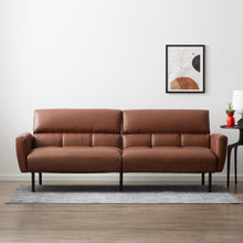 Load image into Gallery viewer, Sofa Bed with Box Tufting and Removable Arms, Brown Faux Leather