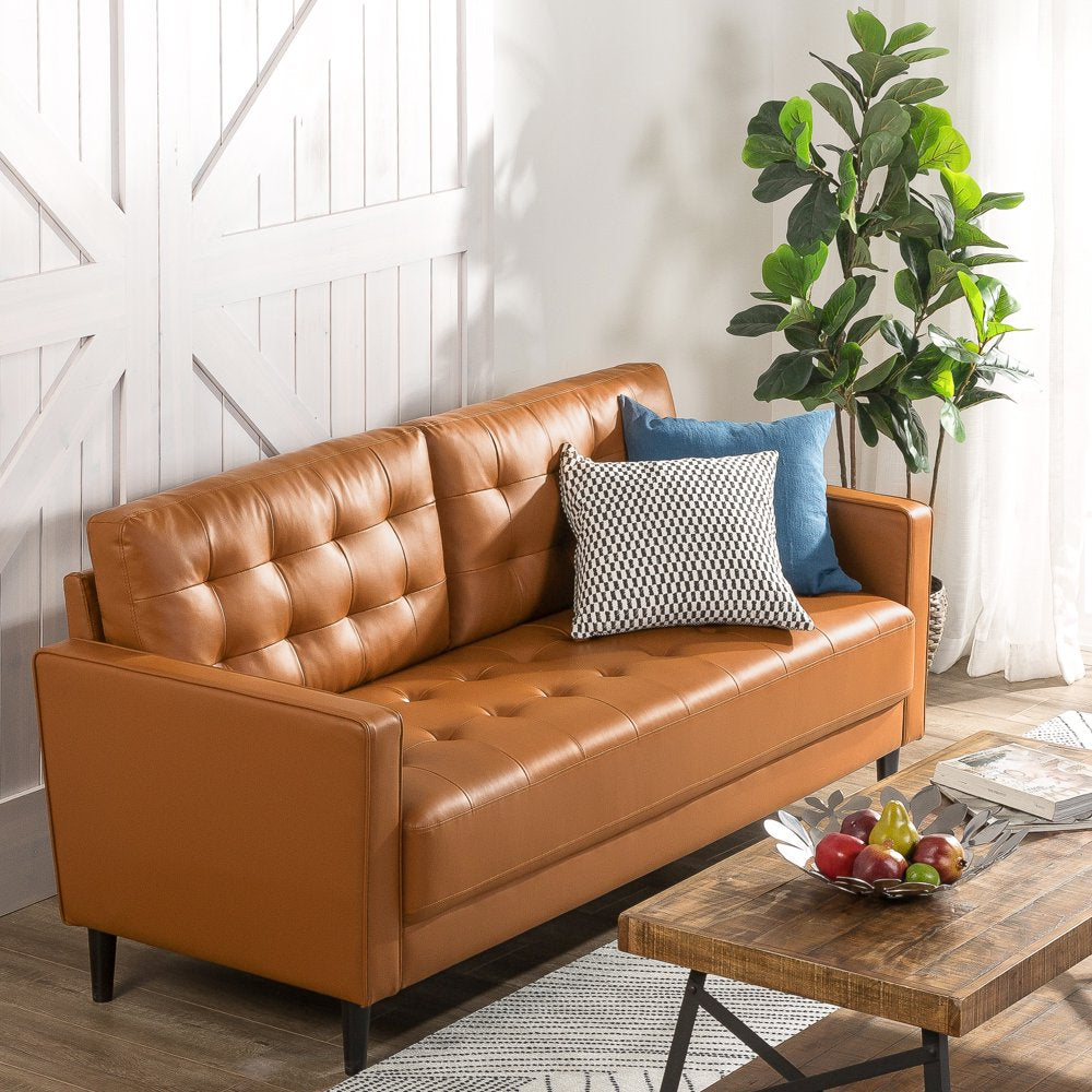 Desert Fields Benton Sofa, Cognac Faux Leather