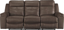 Load image into Gallery viewer, Jesolo Modern Faux Leather Manual Pull Tab Double Reclining Sofa, Dark Brown