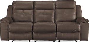 Jesolo Modern Faux Leather Manual Pull Tab Double Reclining Sofa, Dark Brown