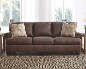 Beamerton New Traditional Leather Queen Sofa Sleeper with 2 Accent Pillows, Brown