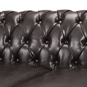 Adetokunbo Chesterfield Tufted 3 Seater Sofa, Brown Faux Leather and Dark Brown