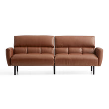 Load image into Gallery viewer, Sofa Bed with Box Tufting and Removable Arms, Brown Faux Leather