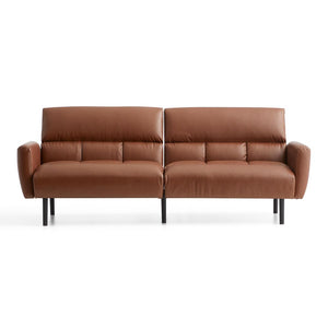 Sofa Bed with Box Tufting and Removable Arms, Brown Faux Leather