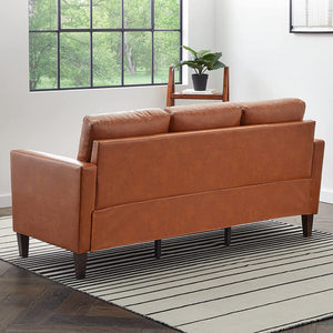 Archer Upholstered Couch – Couches for Living Room - Camel Faux Leather Couch - Living Room Furniture - Small Couch - Seats Three - Straight Arm Modern Couch