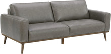 Load image into Gallery viewer, Modern Leather Sofa Couch with Wood Base, 84&quot;W, Gray