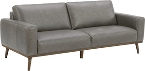 Modern Leather Sofa Couch with Wood Base, 84"W, Gray