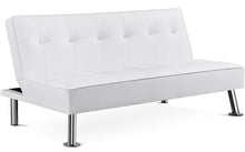 Load image into Gallery viewer, Convertible Faux Leather Futon Sofa Bed, White, Black